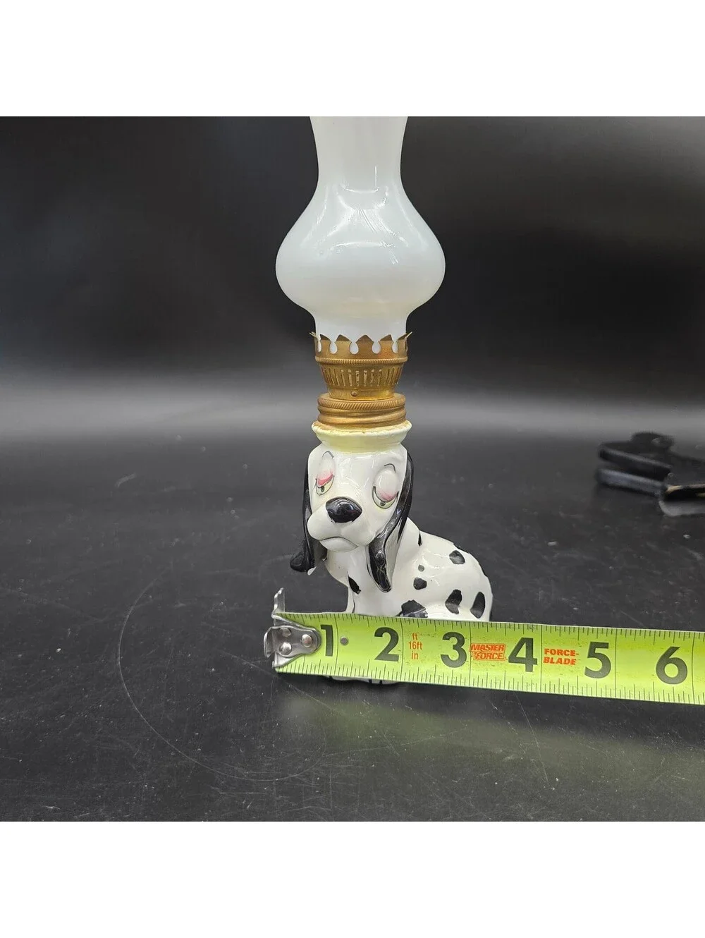 Vintage Dalmatian Dog Miniature Oil Lamp Ceramic Japan Figural #3431 Milk Glass